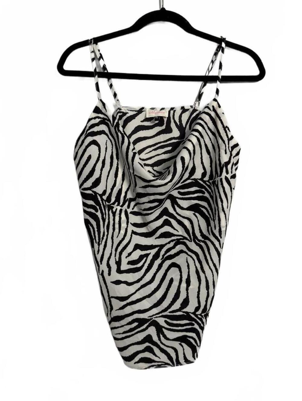 Zebra Print Cowl Neck Tank Top Blouse Medium